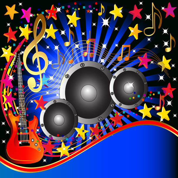 Music background with guitar speaker and stars - Vector, Image