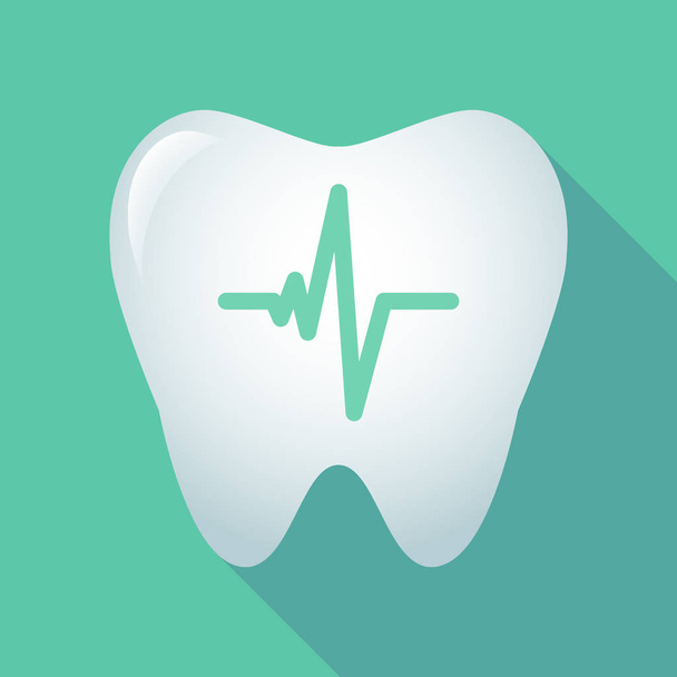 Long shadow tooth icon with a heart beat sign - Vector, Image