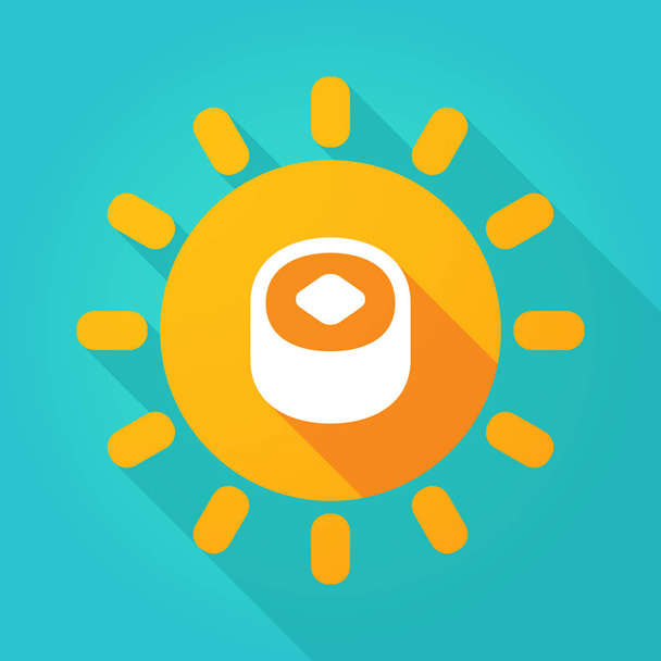 Long shadow bright sun icon with a piece of sushi - Vector, Image