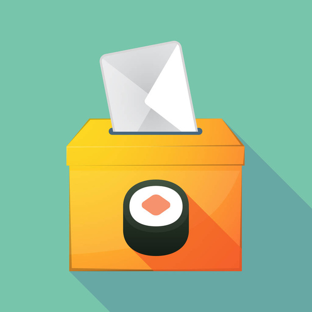 Long shadow coloured ballot box icon with a piece of sushi maki - Vector, Image