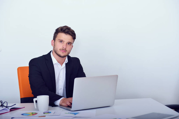 Businessman using laptop in office - Fotó, kép
