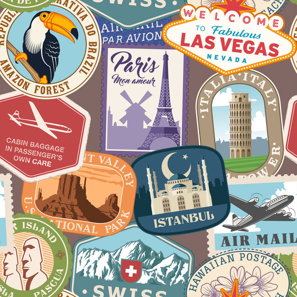 Vector travel Stamps colorful texture - Vector, Image