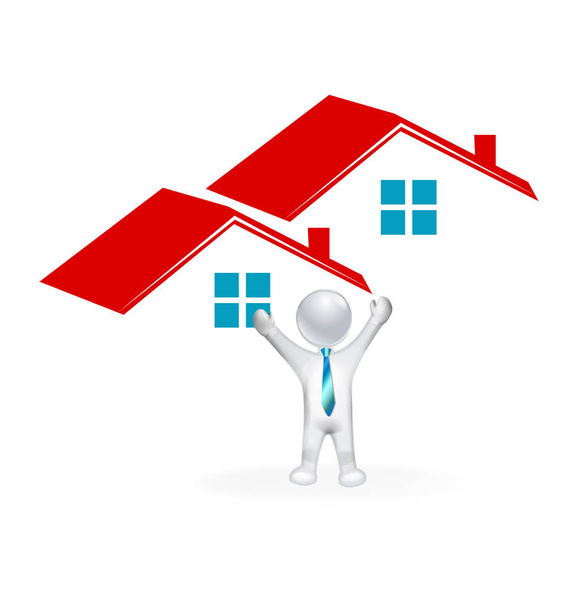 Real estate houses and happy 3D man closing a home sale image icon - Vector, imagen