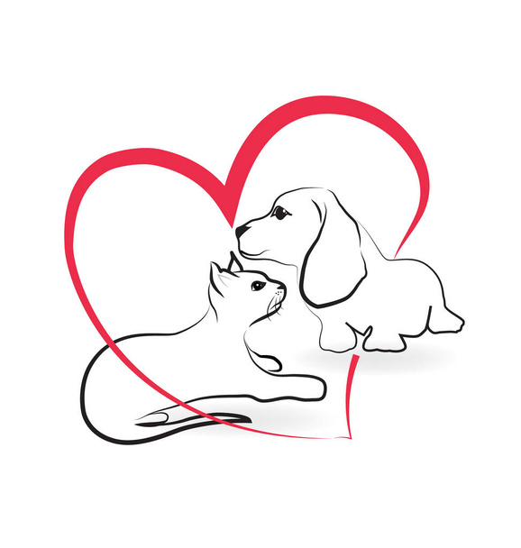  Cat and dog love heart logo decal - Vektor, Bild