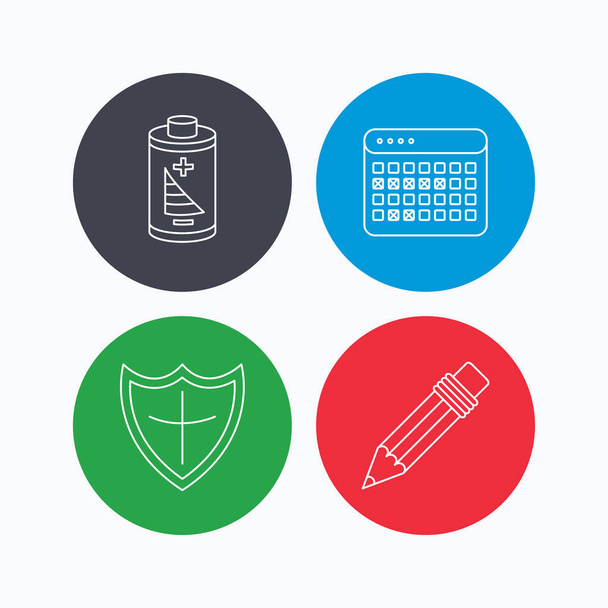 Battery, pencil and protection shield icons. - Διάνυσμα, εικόνα