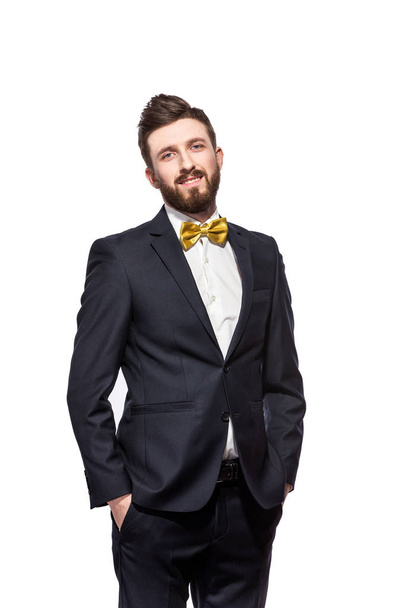 Elegant bearded man in suit, bow tie - Fotó, kép