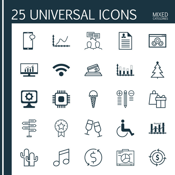Conjunto de 25 Ícones editáveis universais. Pode ser usado para Web, Mobile e App Design. Inclui ícones como tomada de decisão, Trasnfer dinheiro, alimentos congelados e muito mais
. - Vetor, Imagem