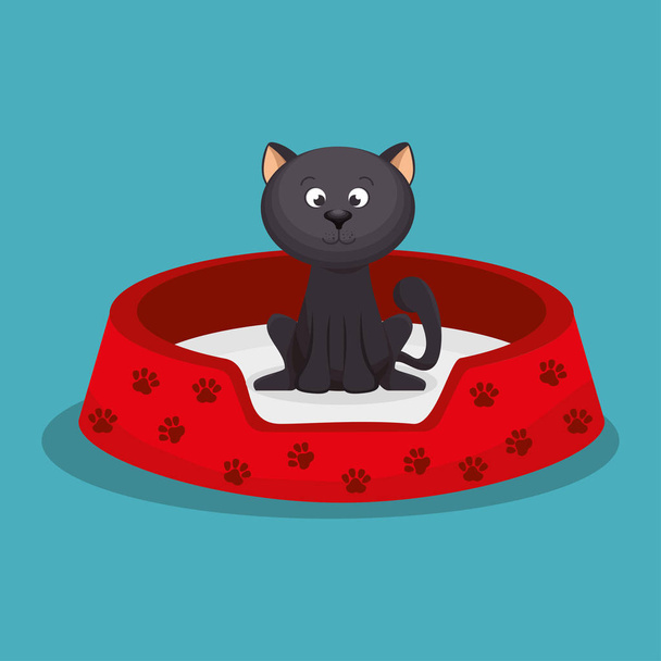 κατοικίδιο ζώο κρεβάτι κόκκινο γατάκι ομορφιά - Διάνυσμα, εικόνα