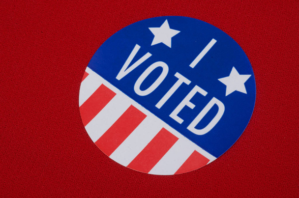 Election "I Voted" Sticker on Red Representing Republicans - Photo, Image
