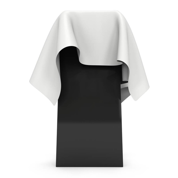 Presentation pedestal covered with white cloth - Foto, imagen