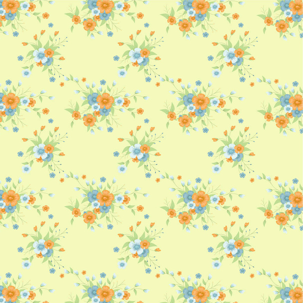 Patrón clásico de flores naranja y azul vintage en fondo amarillo suave.Vector Ilustración
. - Vector, imagen