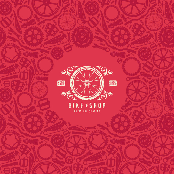 Etiqueta de la tienda de bicicletas y marco con patrón
 - Vector, Imagen