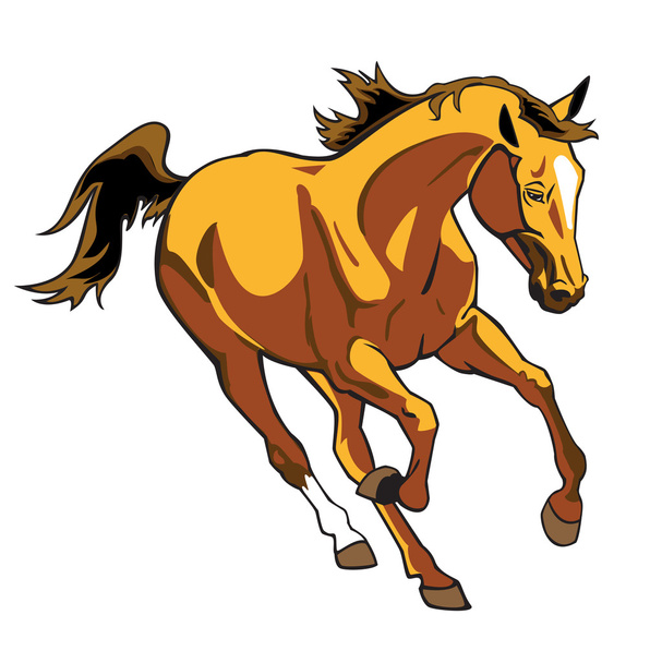 Running brown horse isolated on white - Vector, Image