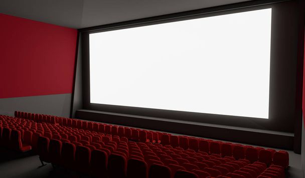 Blank screen in empty cinema hall. 3D rendered illustration. - Photo, Image