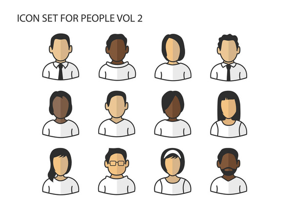 Различные векторные иконки / символы голов и лиц аватаров с различными цветами кожи для мужчин и женщин
 - Вектор,изображение