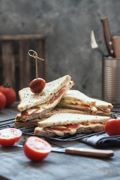 Tasty sandwiches with cherry tomatoes - Φωτογραφία, εικόνα