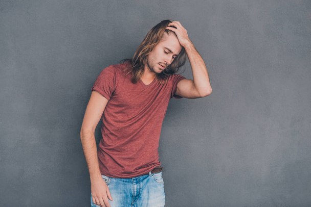 man with long hair in casual wear  - Foto, immagini