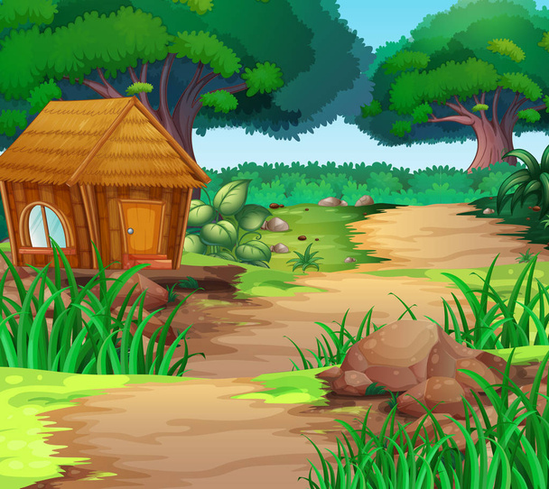 Scene with house in the woods - Vector, Image