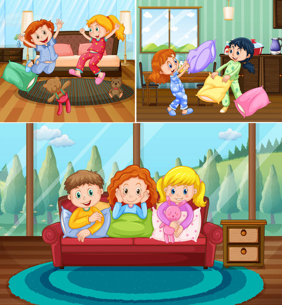 Girls at slumber party in the house - Vector, Image