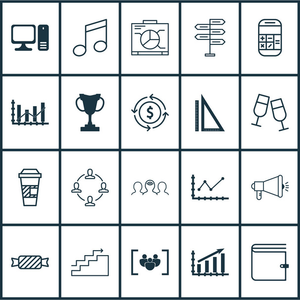 Készlet 20 egyetemes szerkeszthető ikonok. Lehet használni a Web, mobil és App Design. Magában foglalja a ikonok, mint például a lehetőséget, média kampány, elvihető kávé és több. - Vektor, kép