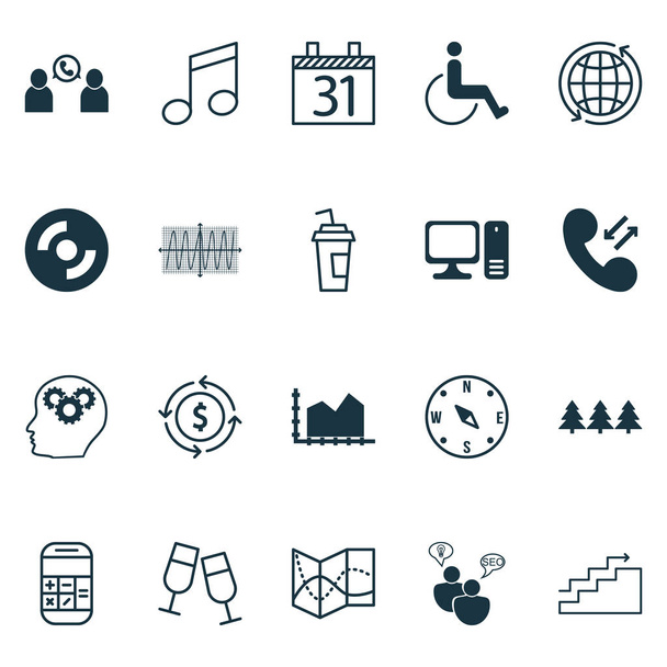 Set Of 20 Universal Editable Icons. Can Be Used For Web, Mobile And App Design. Includes Icons Such As World, Phone Conference, Blank Cd And More. - Vector, Image