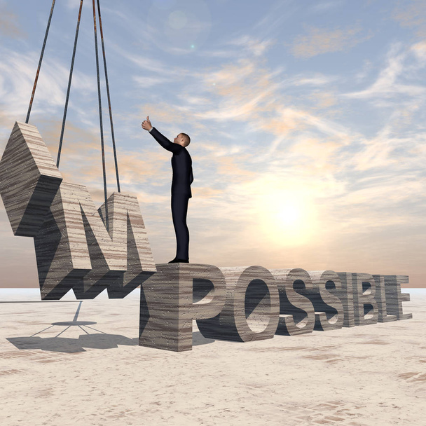 man standing over  impossible text  - Photo, Image