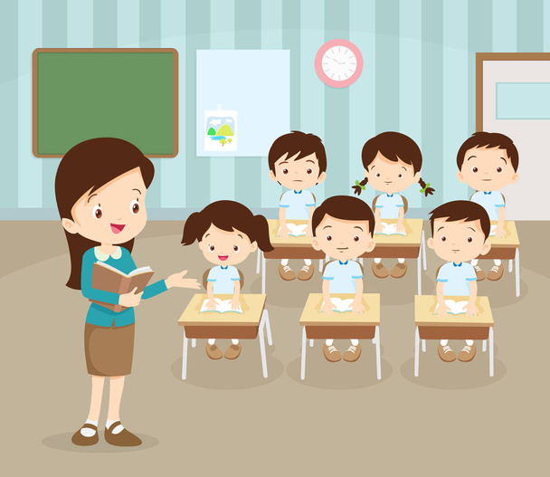 classroom with teacher and pupils - Vector, Image