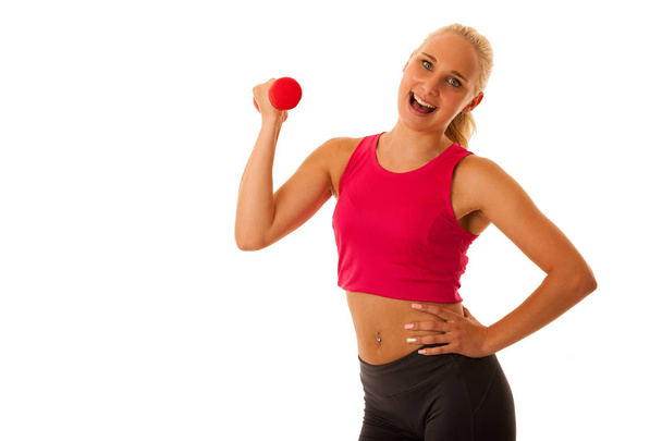 healthy lifestyle sport success - fit blond woman workout with d - Foto, Imagen