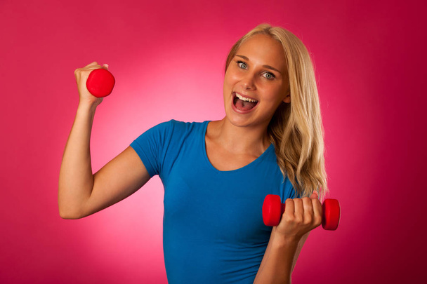 healthy lifestyle sport success - fit blond woman workout with d - Foto, Imagem
