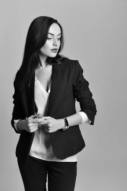 Gorgeous Fashion Girl in black jacket - Φωτογραφία, εικόνα