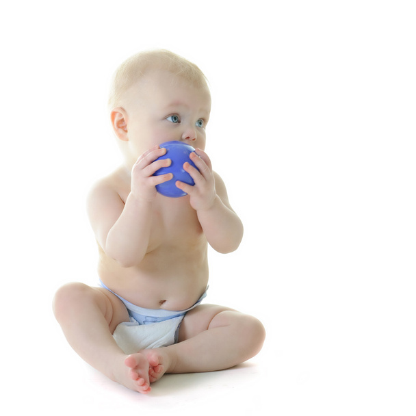 Baby with blue ball - Фото, зображення