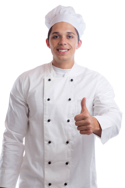 Cook apprentice trainee cooking thumbs up job young man isolated - Фото, зображення