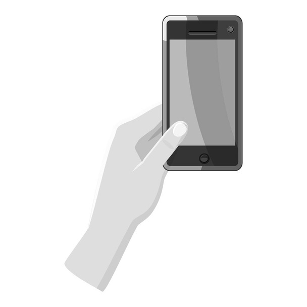 Ruka držící ikony telefonu, šedé jednobarevné styl - Vektor, obrázek