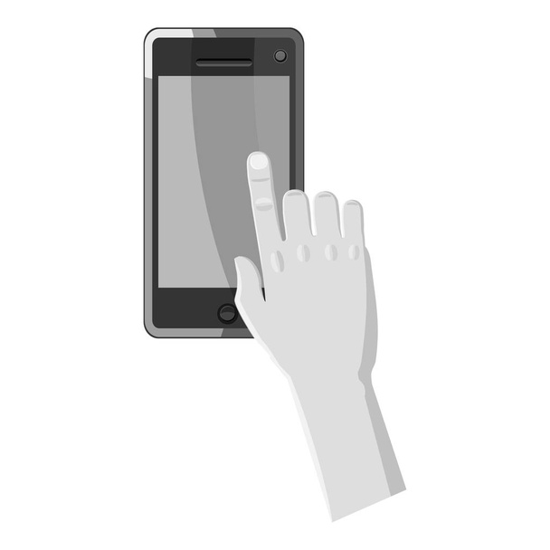 Hand works on phone icon, gray monochrome style - Vector, Image