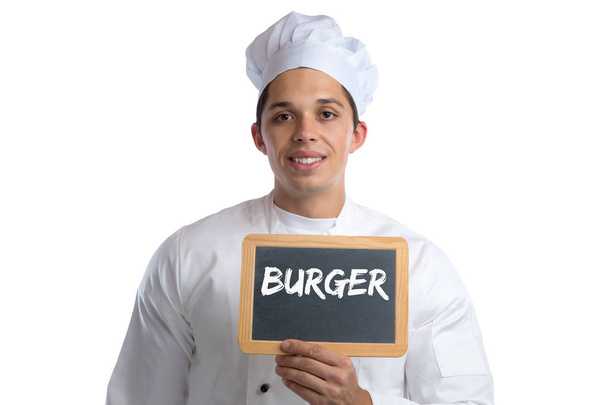 Burger hamburger fast food cook cooking board isolated - Foto, afbeelding