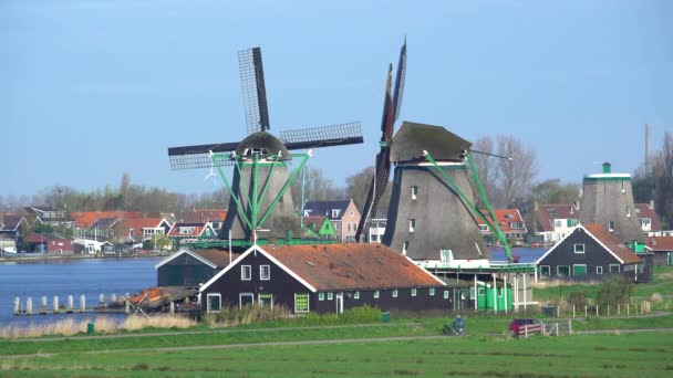 Windmills at Zaanse Schans near Zaandam - Footage, Video