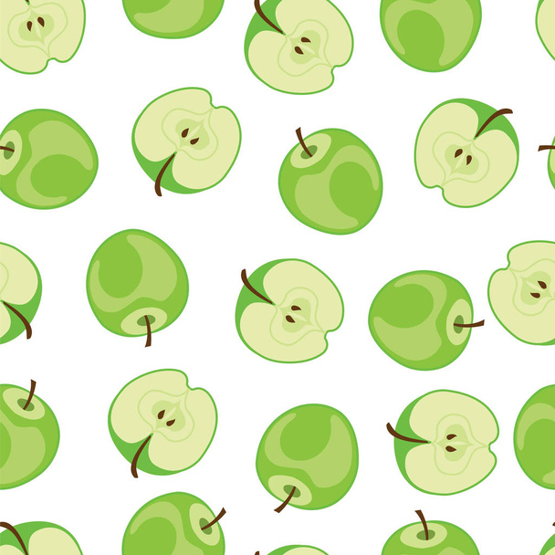 Apfel nahtlose Vektormuster. grüne Apfelmuster auf weißem Hintergrund.  - Vektor, Bild