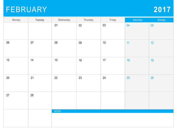 Calendario de febrero 2017 (o planificador de escritorio) con notas
 - Foto, Imagen