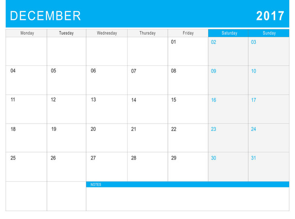 2017 December kalender (of Bureau planner) met notities - Foto, afbeelding