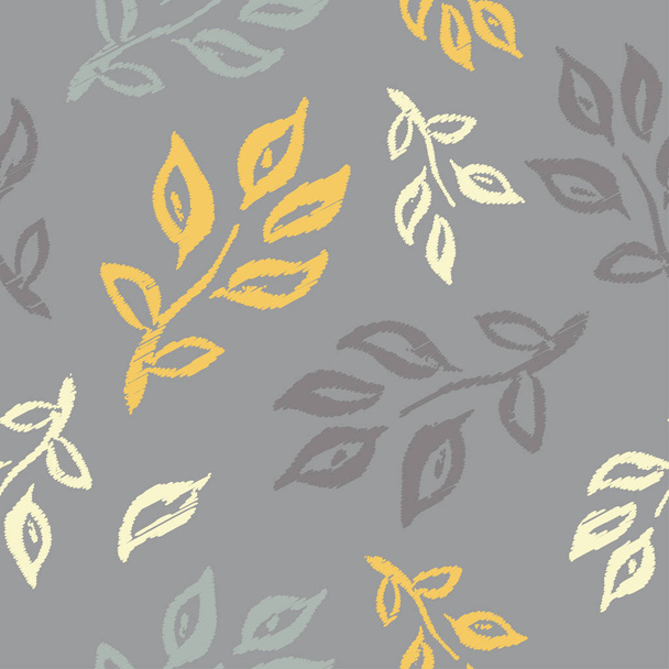 Seamless vector background with decorative branche and leaves. Print. Cloth design, wallpaper. - Vektör, Görsel