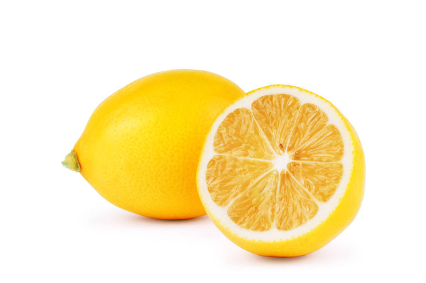 Lemons. Fresh ripe lemons isolated on white background. Lemon in - 写真・画像