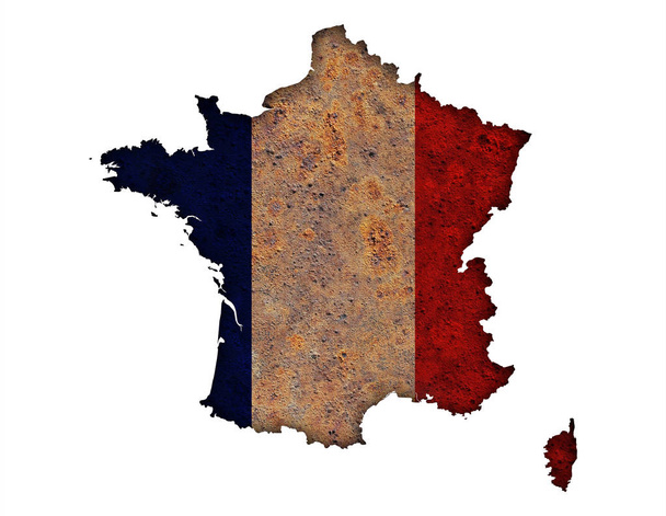Mapa y Bandera de Francia sobre metal oxidado
 - Foto, imagen