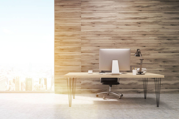CEO working desk in office with wooden panels, toned - Φωτογραφία, εικόνα