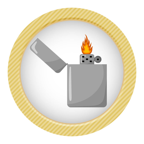 Silver gasoline lighter with burning flame - Vector, Image