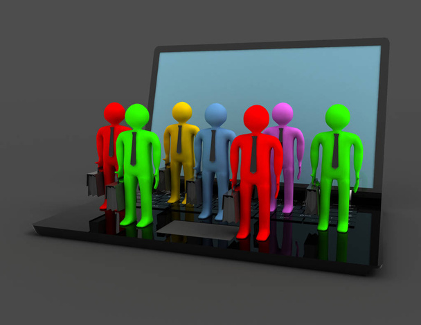 группа людей цифры на ноутбуке, 3D рендеринг
 - Фото, изображение