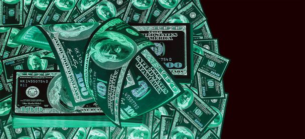 One hundred dollar bills (banknotes )  close up, U.S. currency-- in UV light protection   - Fotografie, Obrázek