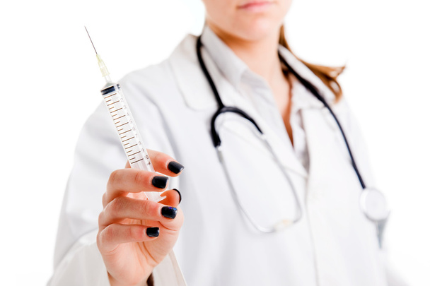 medical doctor with syringe on white background - Photo, Image
