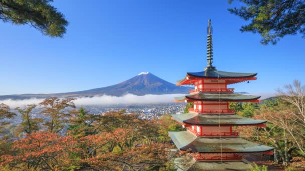 4K Timelapse of Mt. Fuji with Chureito Pagoda in autumn, Fujiyoshida, Japan - Footage, Video