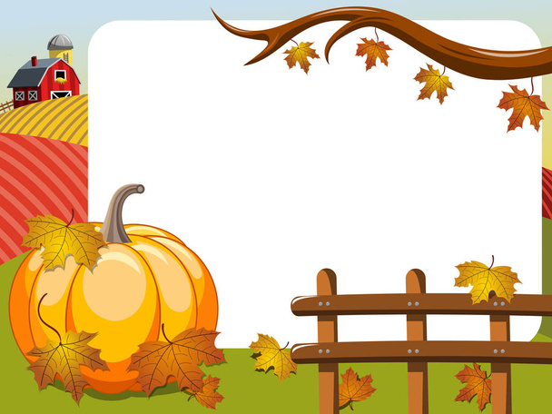 Thanksgiving day horizontal frame big pumpkin countryside - Vector, Image