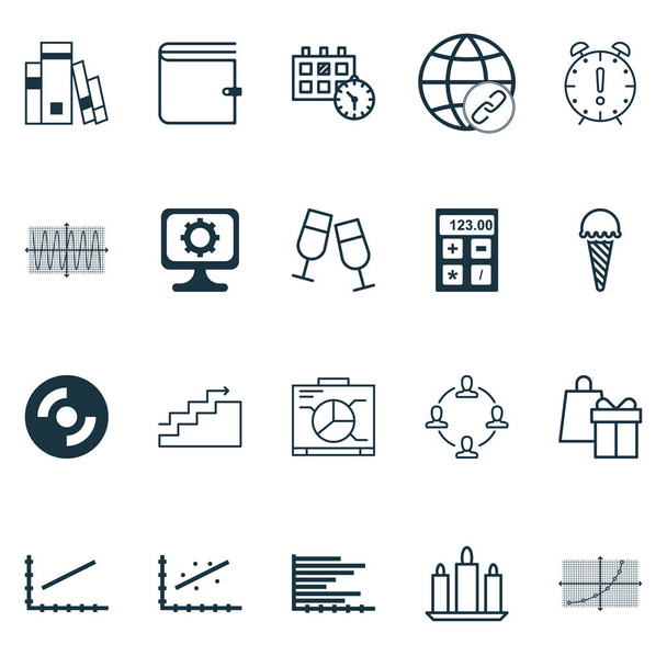 Set Of 20 Universal Editable Icons. Can Be Used For Web, Mobile And App Design. Includes Icons Such As Time Management, Frozen Food, Wallet And More. - Vector, Image